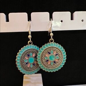Turquoise and Silver Floral Earrings